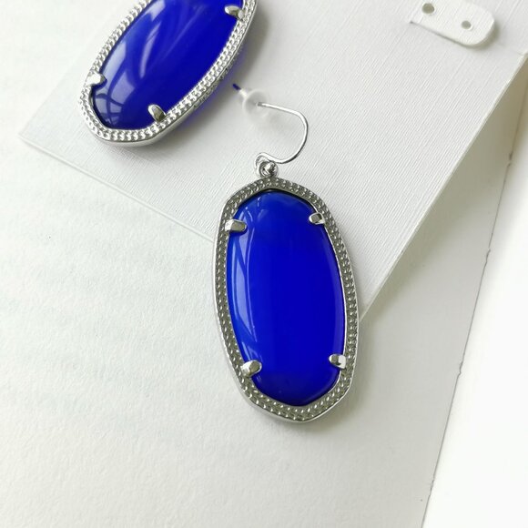 NEW KENDRA SCOTT Elle Cobalt Cat's Eye Silver Earrings AUTHENTIC - Picture 3 of 3